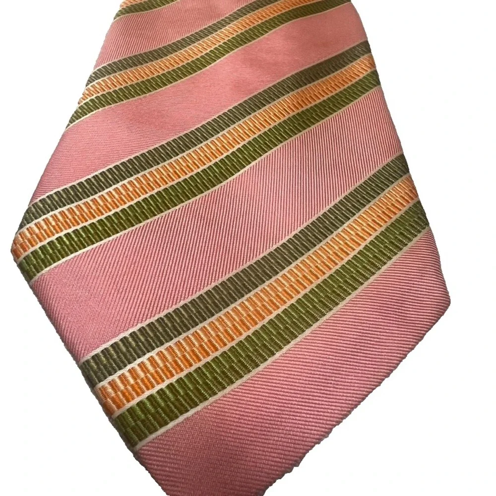 Emilio Ponte Jacquard & Alby Repp Necktie Lot of‎ 2 Pink Silk Handmade in Italy